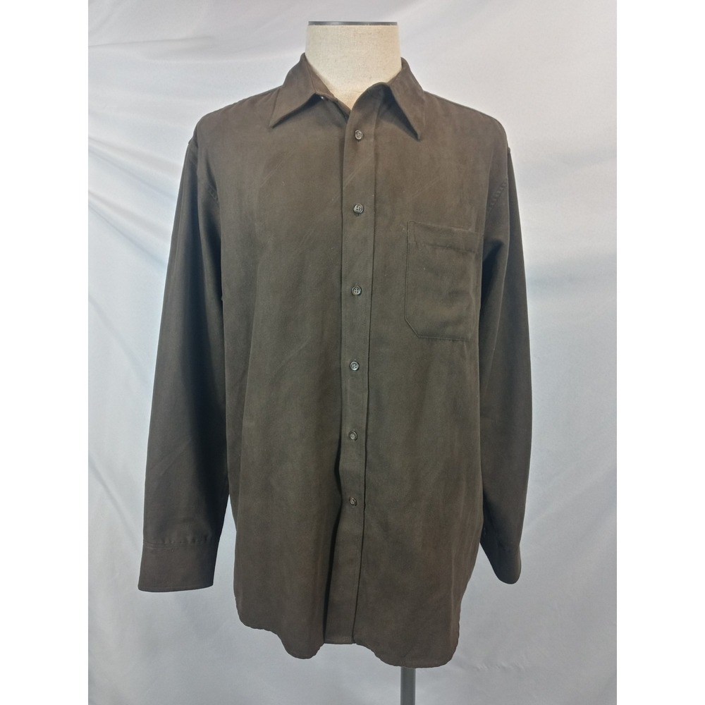 Vintage 90s Faux Suede Button Front Shirt Brown Cottagecore Boho Size Large